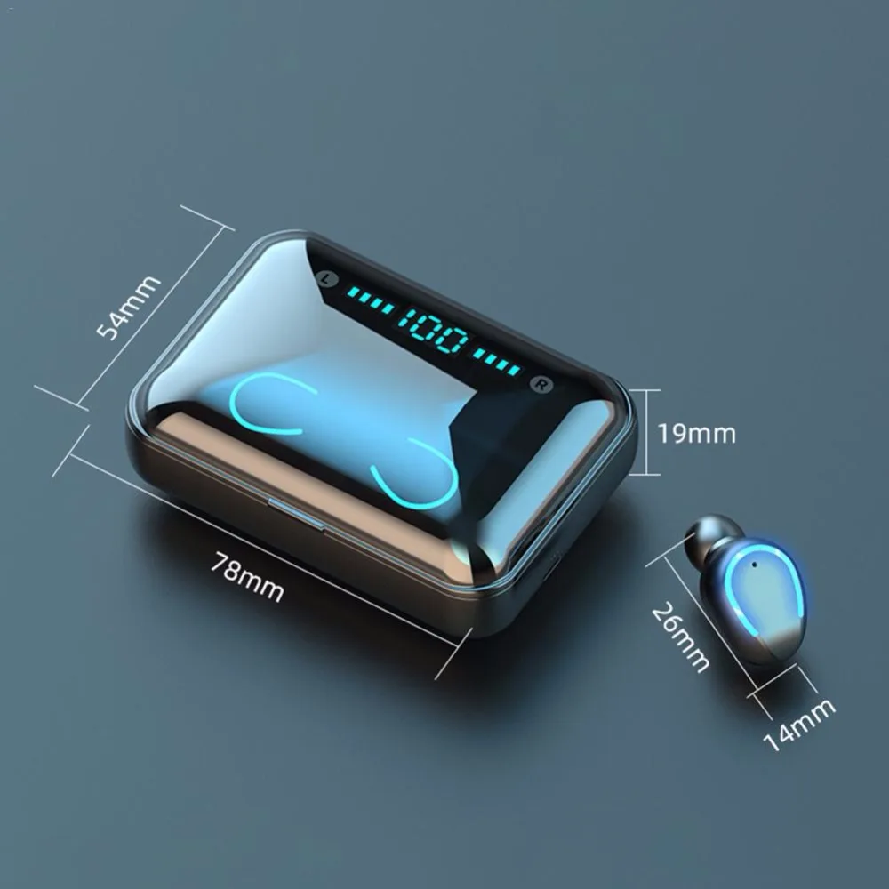 Maat наушники-вкладыши Tws с F9-5 Bluetooth наушники со светодиодными огнями Беспроводной наушники плотно прилегающие к уху, сенсорный Управление последняя ушной телефон с зарядным чехол Android iPhone