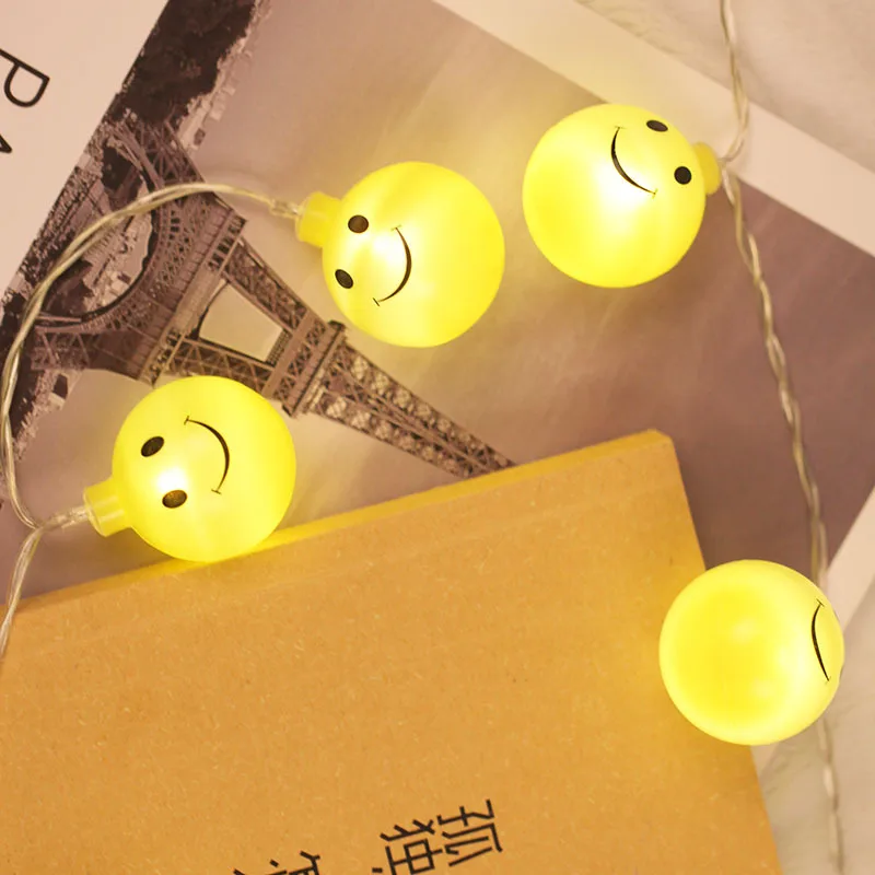 

New Style LED String Lights round Ball Smiley Modeling Lamp Indoor Room GIRL'S Heart INS Ornamental Festoon Lamp