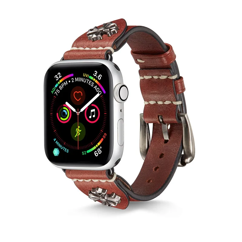 E 1 Кожаный сменный ремешок для часов 40 44 мм для Apple Watch 5 4 3 2 в стиле рок, панк, аксессуары для браслетов iWatch 38 42 мм, ремешок из натуральной кожи - Цвет ремешка: E 1