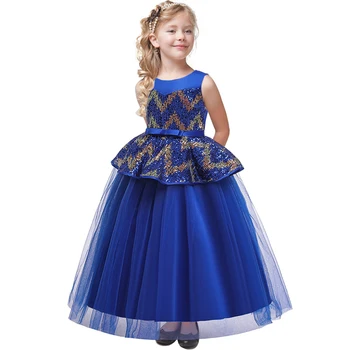 

2020 Long Evening Party Dress Girl Kids Dresses For Girls Children Clothing Layered Wedding Dress Elegant Sequin Princess Dress