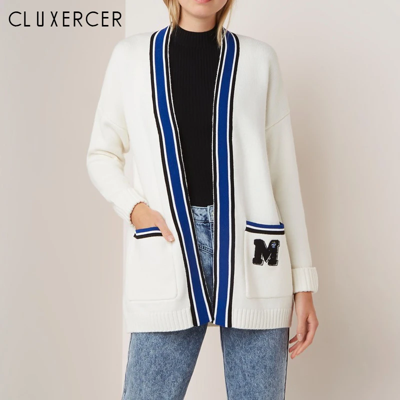 ^*Best Offers Autumn Women's Sweater 2019 New Long Sleeve Loose Casual Knitted Cardigan Fashion Letter Embroidery V Neck Female Cardigan
