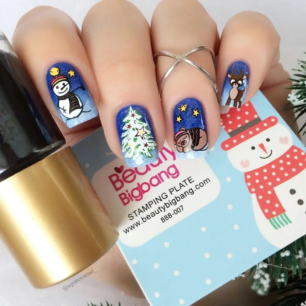 BeautyBigBang круглый Трафарет Шаблон для ногтей Рождественская Снежинка изображение пластины для дизайна ногтей шаблон для штамповки ногтей пластины BBB-007