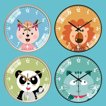 

Cartoon Animal Cat Lion Panda Lamb Mute Wall Clock Home Living Room Children Bedroom Decor