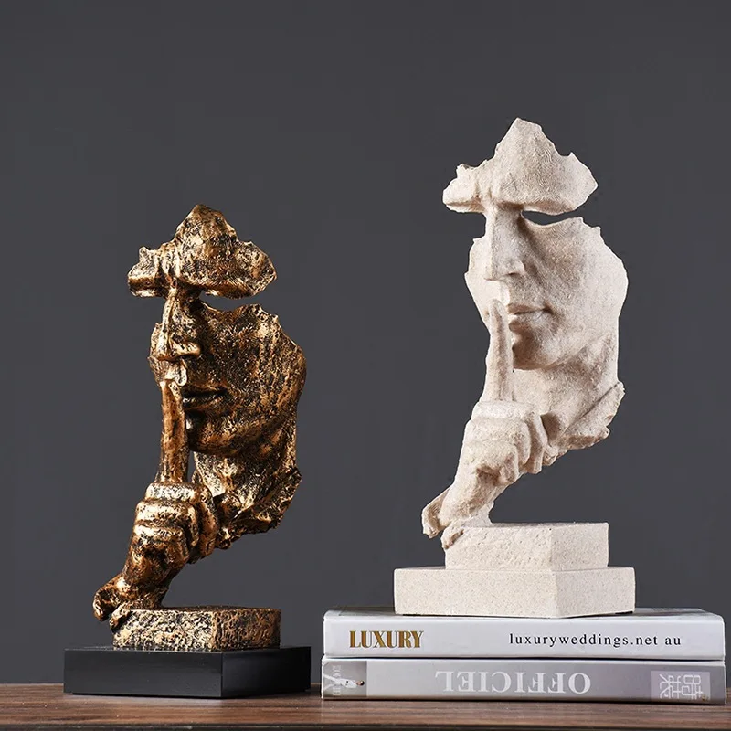 Nordic Silence Is Gold Statue Resin Crafts Miniature Model Modern Art Sculpture Ornament Home Office Desktop Decoration Gifts | Дом и сад
