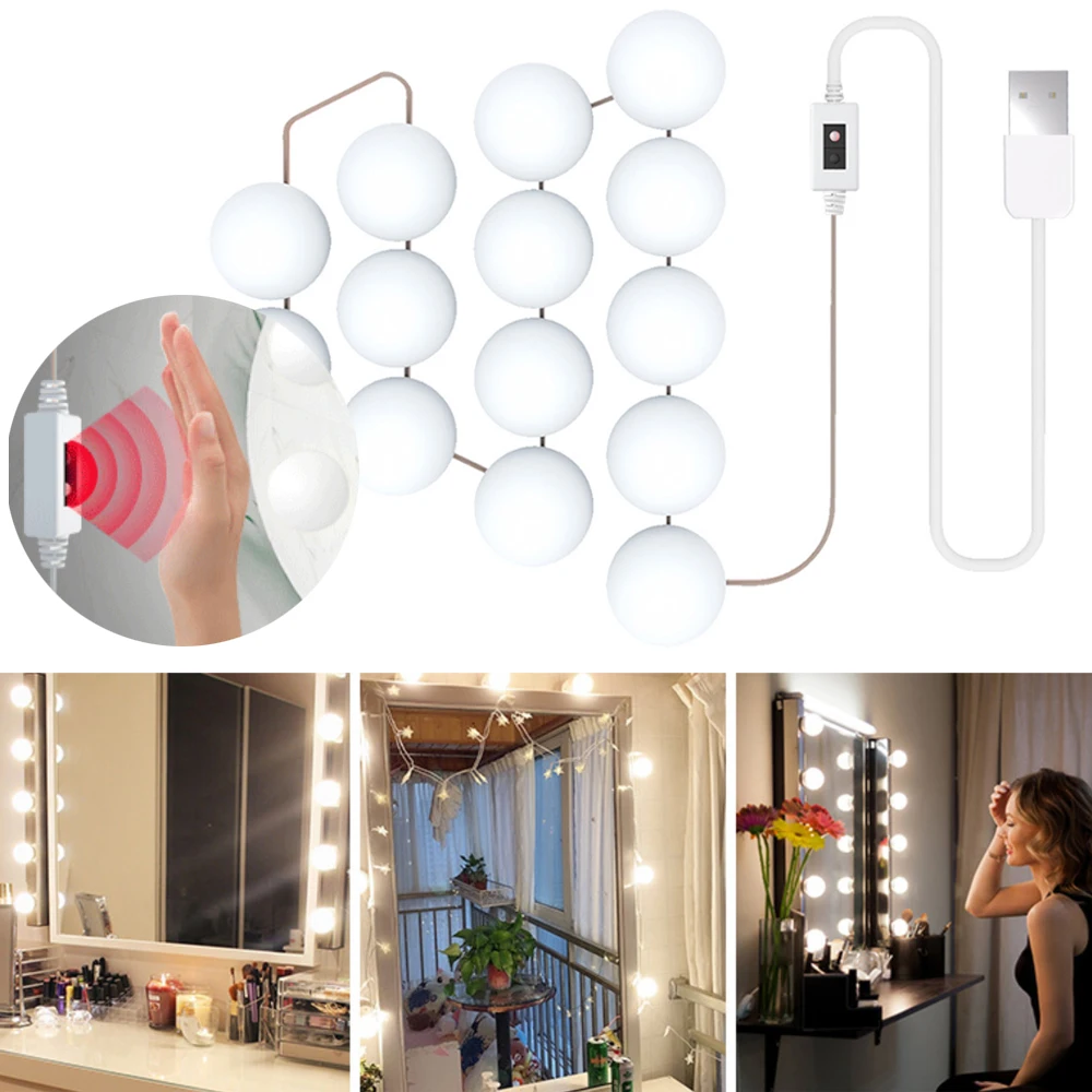 

Hand Wave PIR Sensor 5V Vanity Lights Makeup Front Mirror Light Portable DIY Dimmable Dressing Table Light 2-14LED Wall Lamp