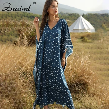 

Znaiml Summer Boho Long Dresses Women Ladies Evening Party Maxi Dress Dot pattern Vestidos Robe dress bat sleeve loose skirt