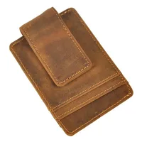 Vintage Genuine Leather Money Clip Front Pocket Clamp For Money Holders Magnet Magic Money Clips Wallet with Card ID Case 2