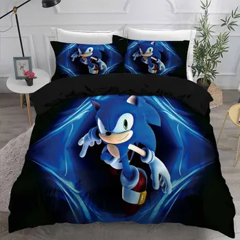 

Anime Sonic Bedding Set Cartoon Duvet Cover Set for Kids Gifts Boy Bedroom Bed Linens Queen King Size Quilt Cover Sets