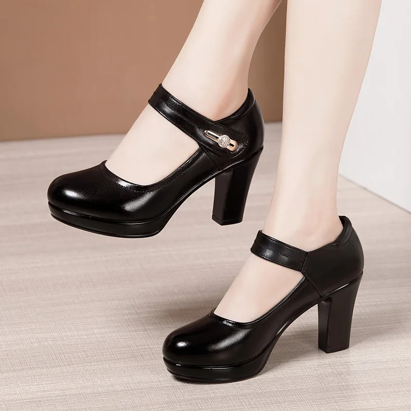 Small Big Size 32-43 Block Heel Platform Wedding Shoes Women Pumps 2022 Spring Rhinestone High Heels Shoes Office Party