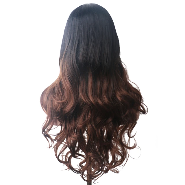 WoodFestival Wavy Synthetic Hair Wig Cosplay Ladies Colored Long Wigs For Women White Pink Red Dark Brown Green Blue Grey Ombre Same As Picture