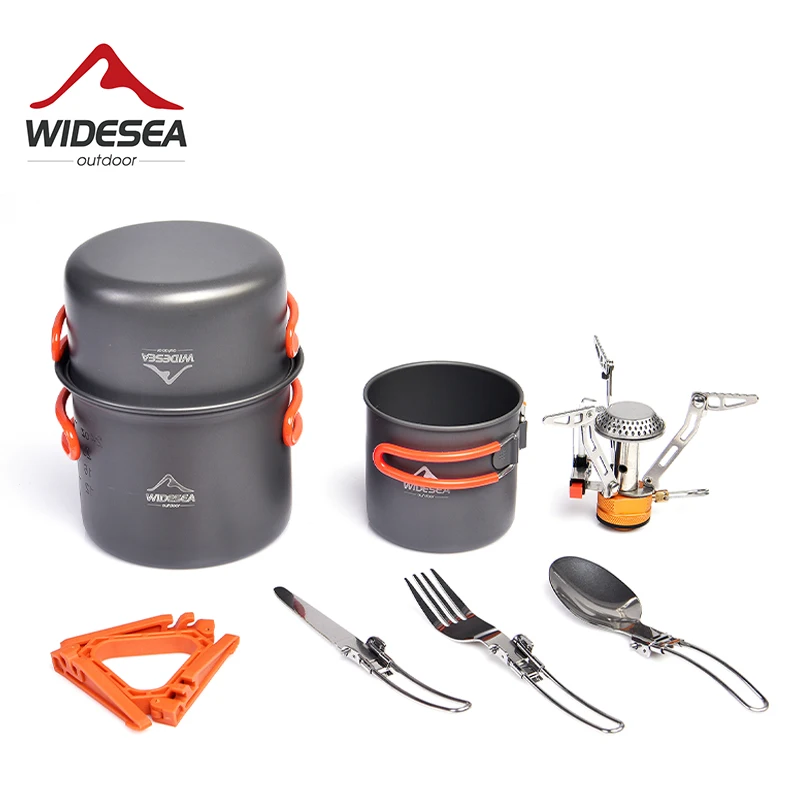 Widesea Camping Cookware Set Tableware Outdoor Supplies Equipment Gas Burner Folding Knife Fork Portable Pot Travel Tourism