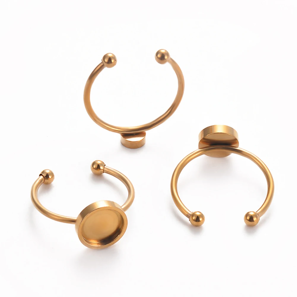 10 stücke Keine Verblassen Edelstahl Gold Einstellbare RingSettingsBlank/Basis, fit 4/6/8mm Glas Cabochon, Tasten Für DIY Ring Schmuck