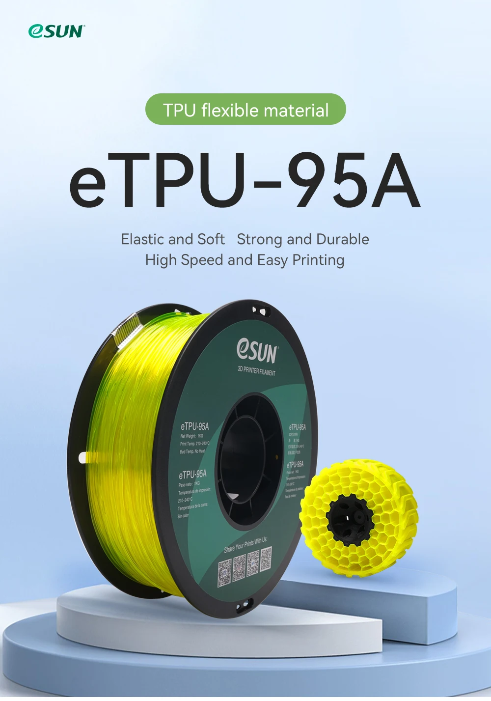 1KG 2.2LBS 1.75mm E-DA 3D Printer Filament Printing PLA+ PETG /ABS /TPU 