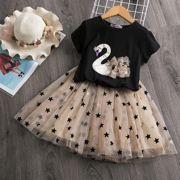 

Girls Dress 2020 New Brand Summer Princess Girl Bling Star Flamingo Dress 2pcs Set Children Clothing Unicorn Dresses 2 7Y