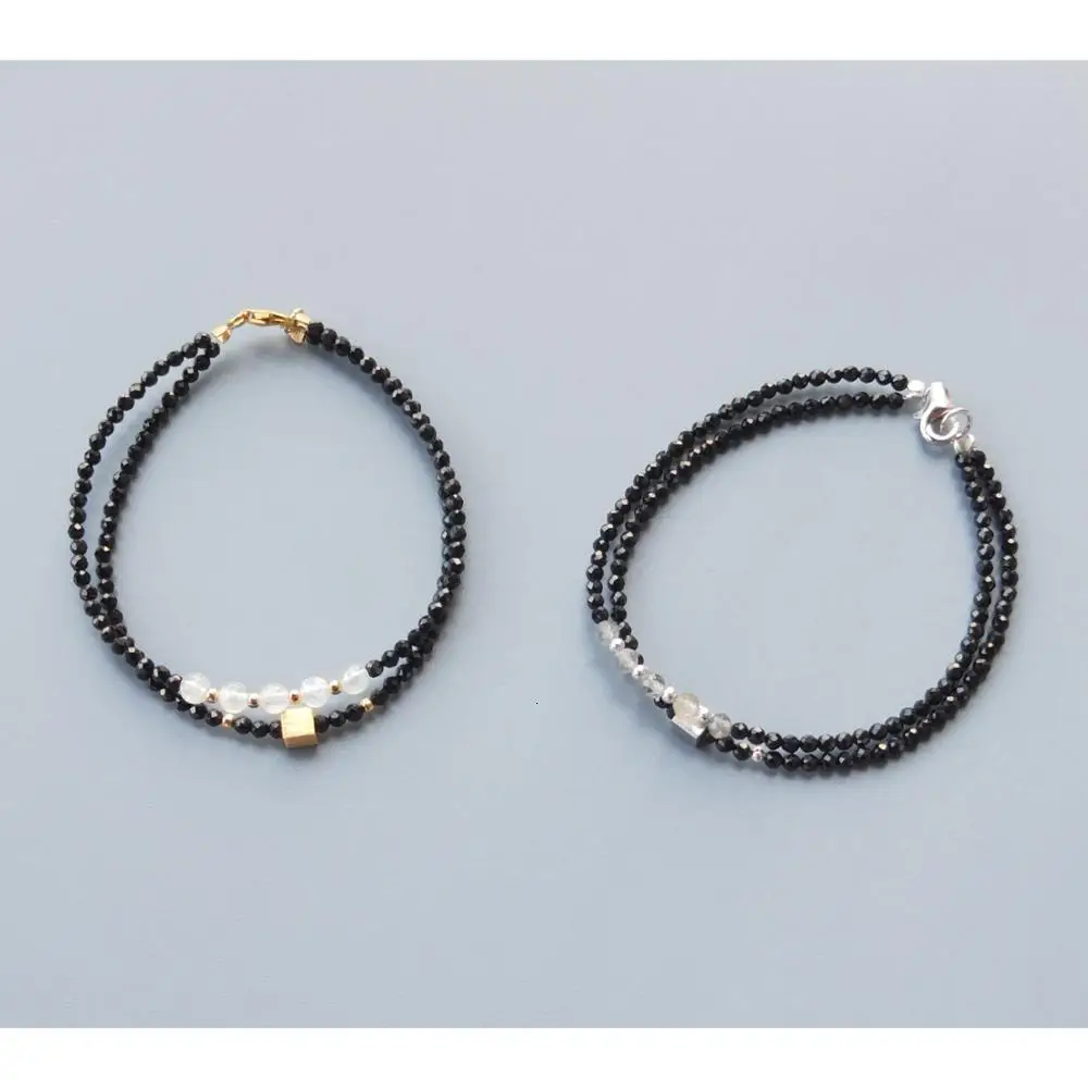 

LiiJi Unique Black Spinels Labradorite Moonstone Bracelet 925 Sterling Silver Gold Color Bracelet For Women Men Jewelry