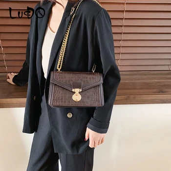 

LUCDO Ladies Stone Pattern PU Leather Crossbody Bags For Women Chain Fashion Small Shoulder Messenger Bag Female Lock Handbags