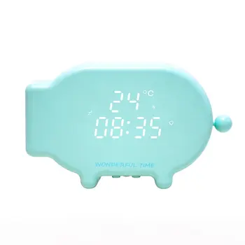 

Small Cute Time Alarm Clock Bedside Cartoon Pig Snooze Charging Sound Light Control Temperature Display Alarm Clock Bluetooth