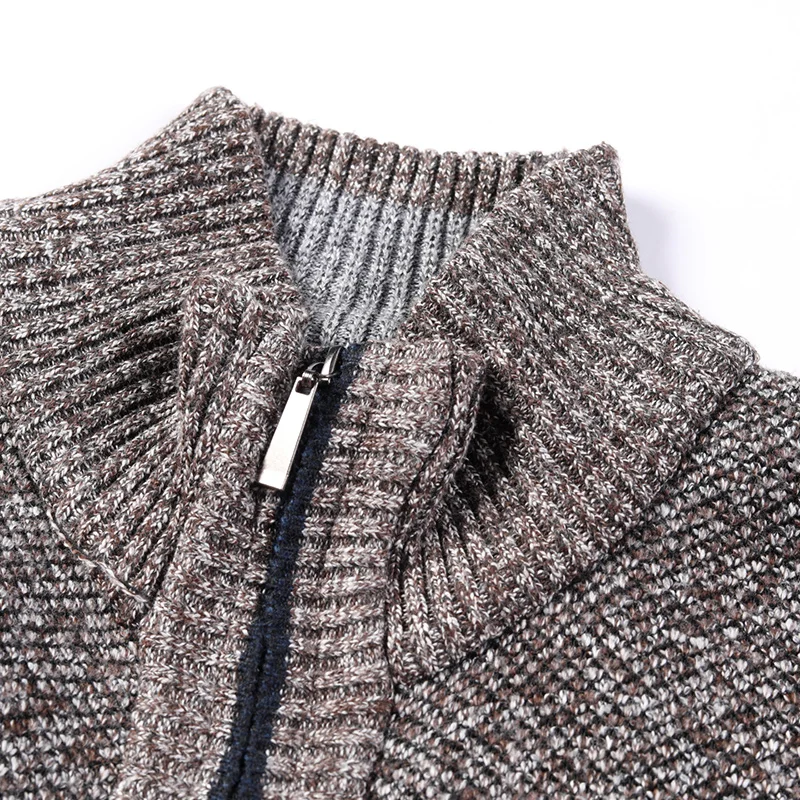 Men's Autumn Winter Sweater New Cardigan Zip Sweatercoat Casual Loose Knitted Solid Stand Collar Cold Jackets Knit Sweaters Coat