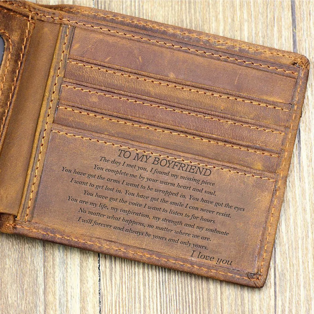 "TO MY BOYFRIEND"-Custom Leather Wallet,Engraved Gifts for men on Birthday,Valentine's Day,Christmas Day Drop Shipping