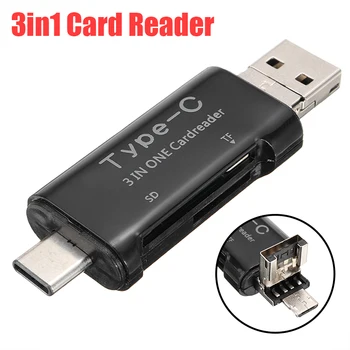 

1pc 3-in-1 USB2.0/Type-C/Micro USB Card Reader Adapter with SD/TF Card Slot