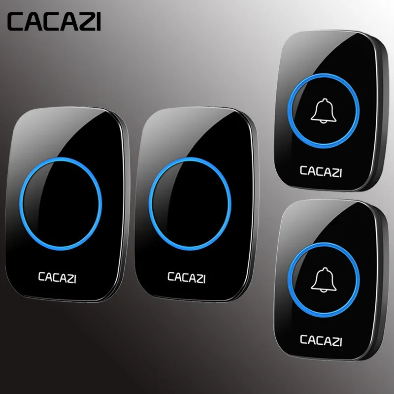 black2x2 CACAZI Беспроводной дверной звонок 100-240V Водонепроницаемый дверной звонок 38 кольца 3 объем дверной звонок 300 м Пульт дистанционного управления цифровой дверной звонок EU/US/UK Разъем - Цвет: black2x2
