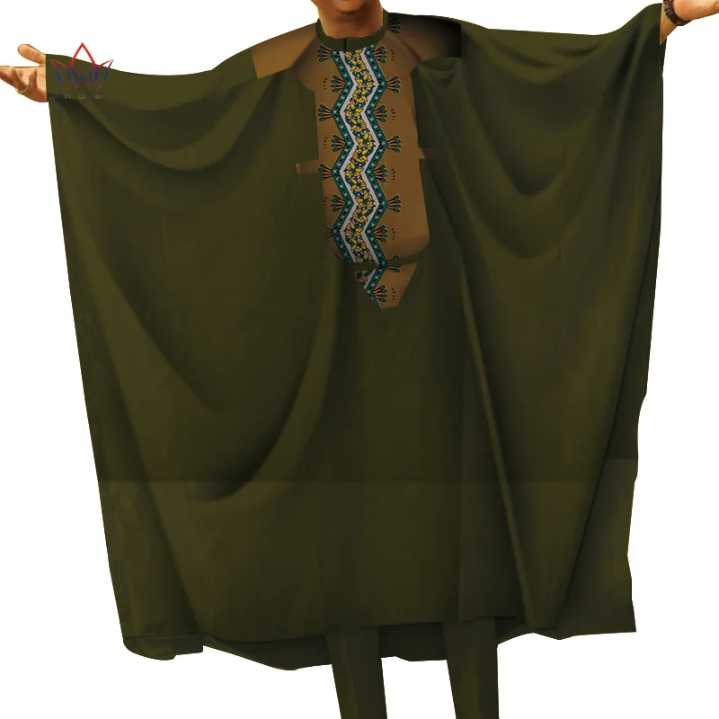 Повседневная мужская африканская одежда Топ халаты и брюки наборы Базен Riche африканская Дизайнерская одежда Дашики мужские комплекты из 2 предметов WYN712