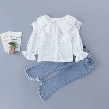 

Toddler Girls Clothes 2020 New Autumn Casual Outfits Kids Cute Lace T-shirt and Denim Pants 2pcs Suits Outfits Elegant Clothing