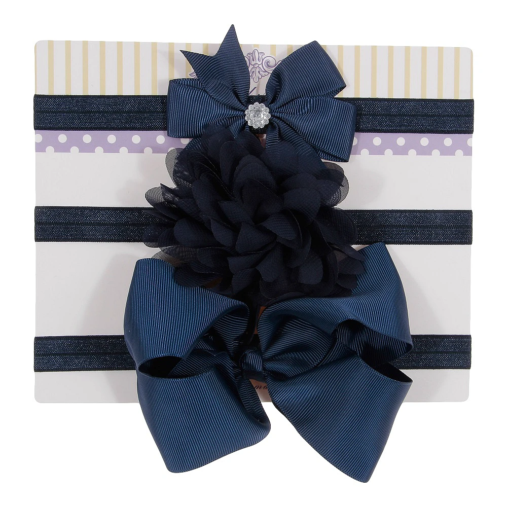 Nishine 3pcs/lot Ribbon Bow Chiffon Flower Elastic Headbands Kids Photography Props Baby Girls Cute Headwear Birthday Gift Sets