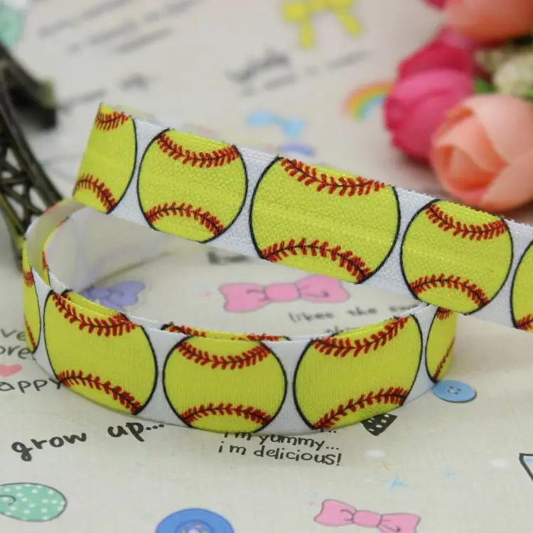 DHK 5/8 inch 5yards Fold Over Elastic FOE softball printed ribbon headband hair band diy decoration OEM Wholesale E446 | Дом и сад