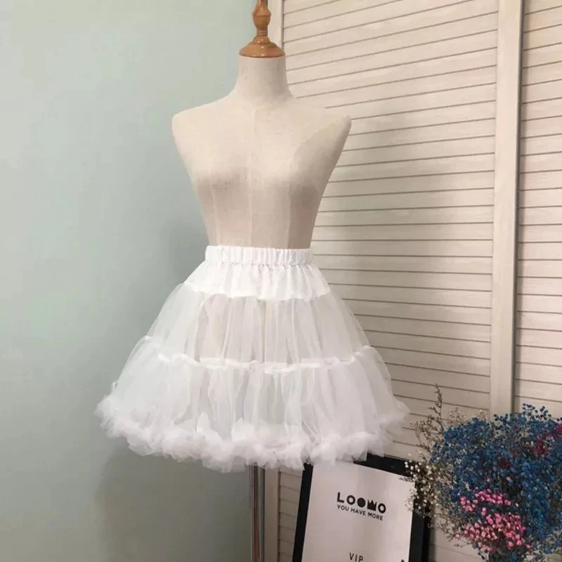 

Women Girls Ruffled Short Petticoat Solid White Color Fluffy Bubble Tutu Skirt Puffy Half Slip Prom Crinoline Underskirt No Hoop