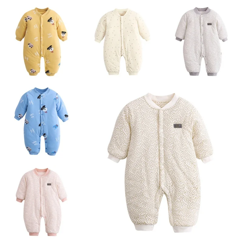 Winter Warm Cotton Baby Bodysuit Boys Girls Long Sleeve Cartoon Animal Print Bodysuit 0-9M