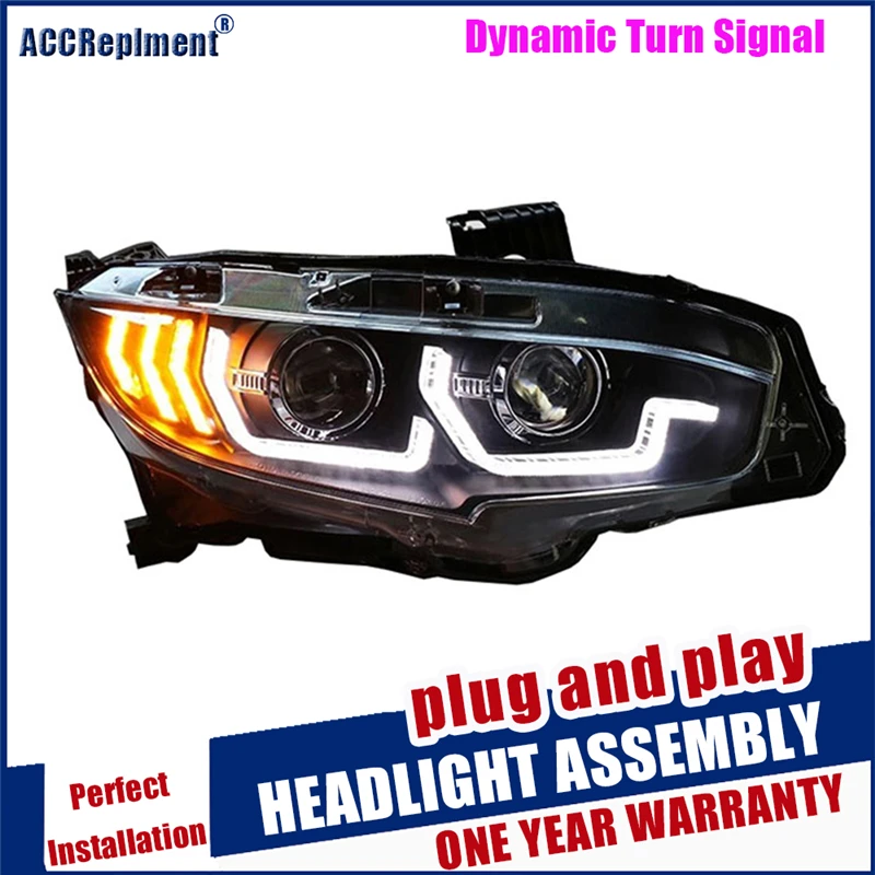 2016-2019 Dynamic Turn Signal LED HEADLAMP Car Styling For Civic Headlights LED drl Lens Double Beam HID KIT Xenon led drl