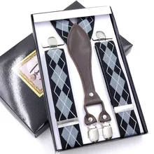 Элегантный подтяжки для мужчин кожаный сплав 4 пояс с клипсами эластичные ремни для брюк Модные коммерческие брюки подтяжки 3,5 см ширина для мужей