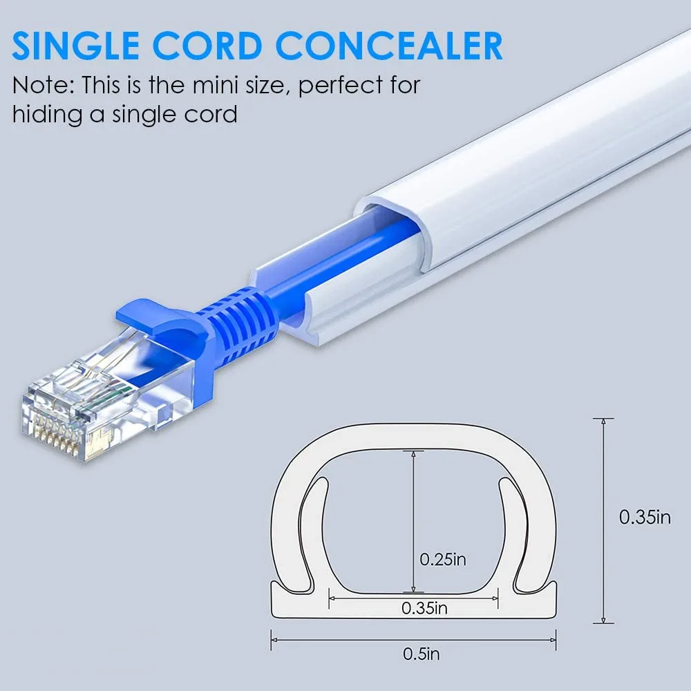 Mini Wire Hider Wall,Cable Cover,PVC Cable Concealer Channel, Paintable Cord Cover to Hide Speaker Wire,0.5"&times; 0.35"White