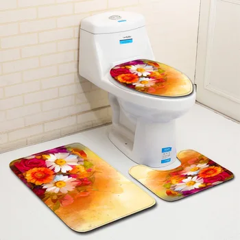 

Bathroom Carpets 3pcs/set Bath Rug Toilet Floor Mat Non-Slip Carpet Toilet Rugs Set Lid Cover Cat Printed Toilet Foot Pads