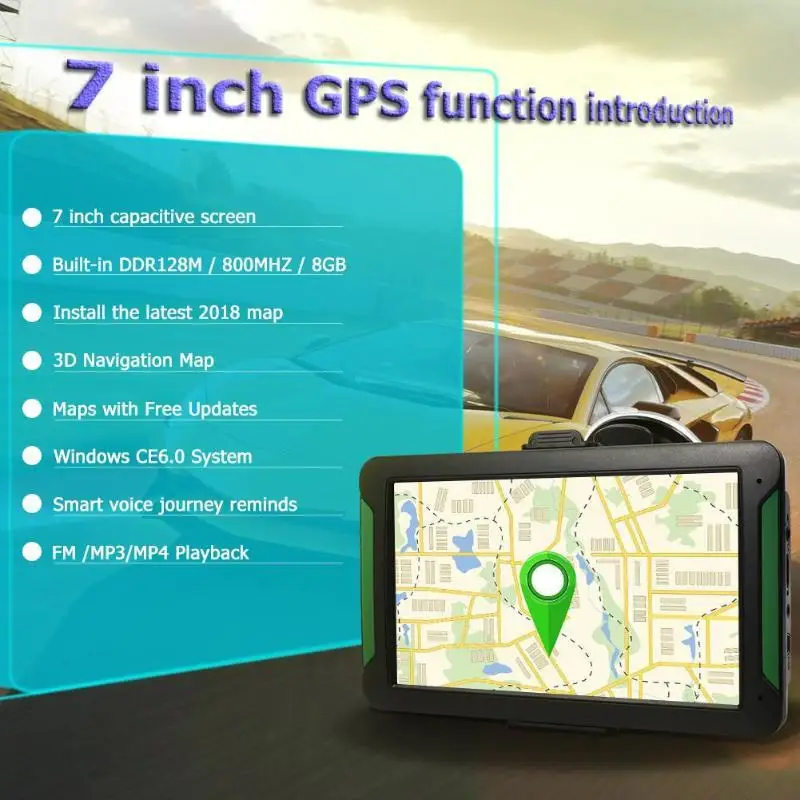 Универсальный Портативный Сенсорный экран HD 7 дюймов автомобиля gps навигации 800*480