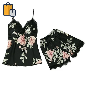 

New Summer Women V-Neck Sleepwear Sets Sexy Sleeveless Printed Sling Shorts Pajamas