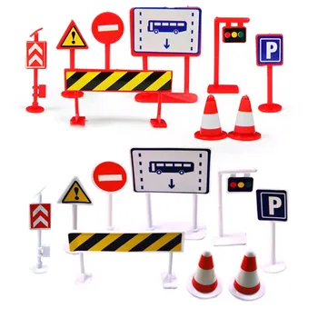 

5Sets Mini Urban Traffic Signpost Model Toy Road Construction Traffic Light Signage Road Block Road Signs Set 9pcs/set