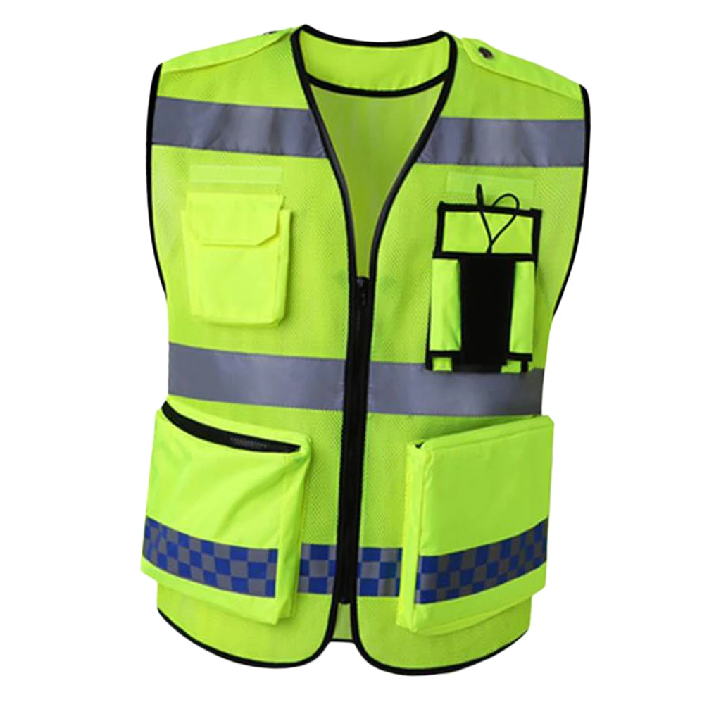 High Visibility Yellow Reflective Safety Vest with Reflective Strips, Made from Breathable and Neon Fabric - Universal Style-D