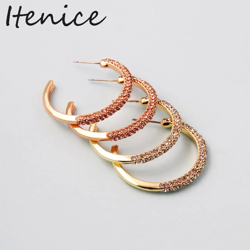 

Itenice Crystal Circle Hoop Earrings For Women Charm Stud Earring Rhinestone C Geometric Earrings Jewelry