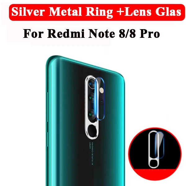 Camera Protector Glass For Xiaomi Redmi Note 8 7 Pro Mi A3 9T SE Glass Metal Lens Protective Ring Case on Redmi Note 8 Pro Cover - Цвет: Silver Ring glass