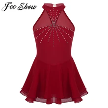 Блестящая СТРАЗА балетная фигурка для детей-подростков, платье для катания на коньках, Детские сетчатые балетные трико для девочек, сценические лирические танцевальные костюмы