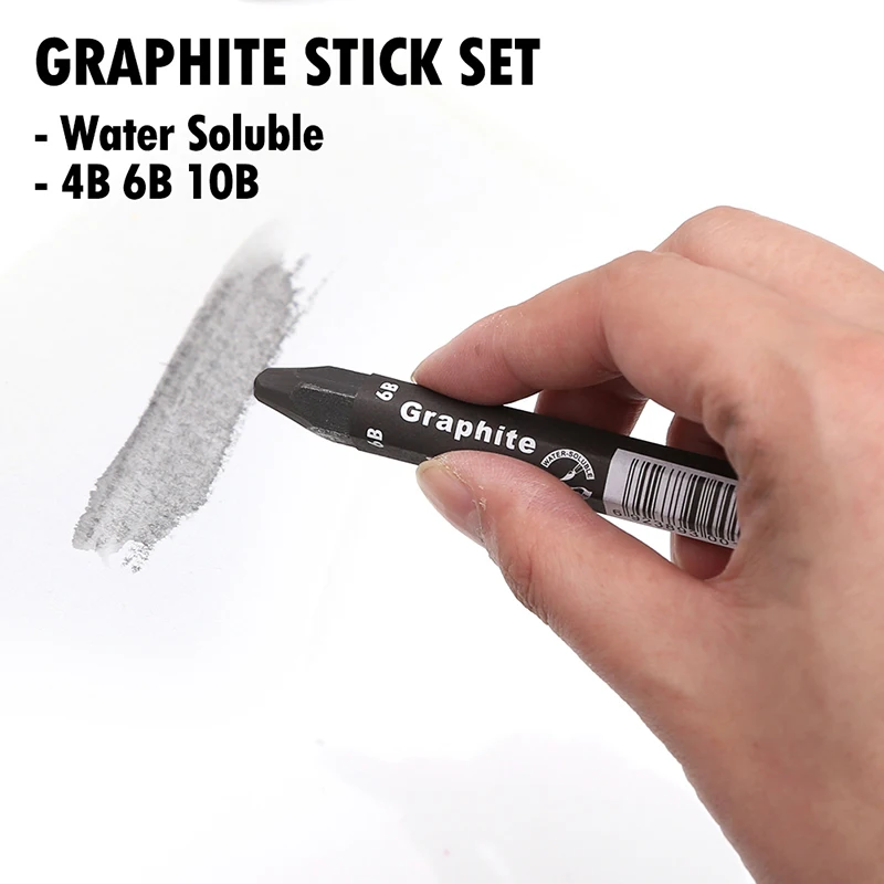 Graphite Stick Set - Water Soluble - 4B 6B 10B, Art Drawing Supplies for Sketch & Shading Pencils, Artist Sketching - 3 Pcs 5