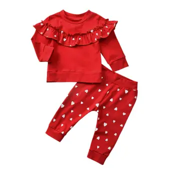 

Pretty Kids Baby Girl Valentine’ Day Outfits Clothes Love Heart Print 2Pcs Ruffles Sweatshirts Long Pants Kids Girl Sets 0-4Y