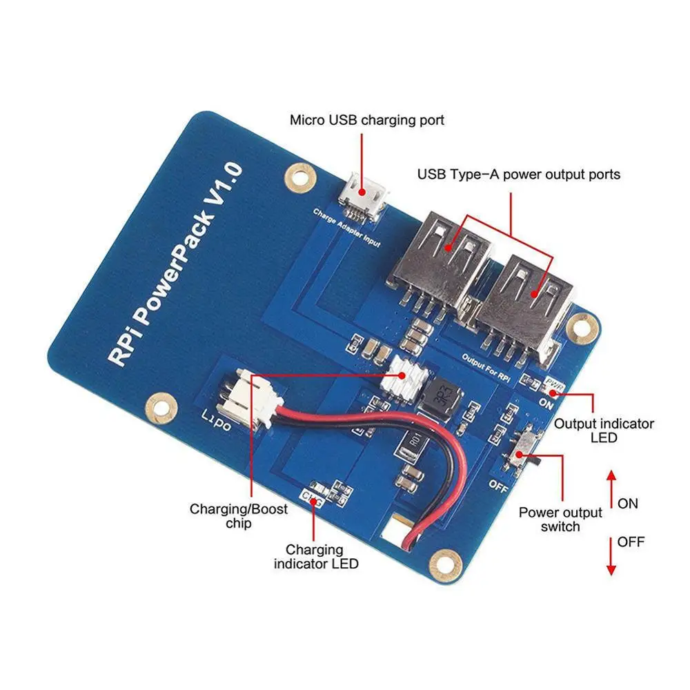 Плата расширения питания литиевой батареи с переключателем для Raspberry Pi 3