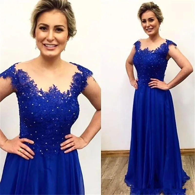 Blue Chiffon Moeder van de Bruid Jurken 2019 vestido de madrinha Geappliceerd Lace Kralen Prom Dress Lange A-lijn Bruidsjurken Blue Chiffon Moeder van de Bruid Jurken 2019 vestido de madrinha Geappliceerd Lace Kralen Prom Dress Lange A-lijn Bruidsjurken