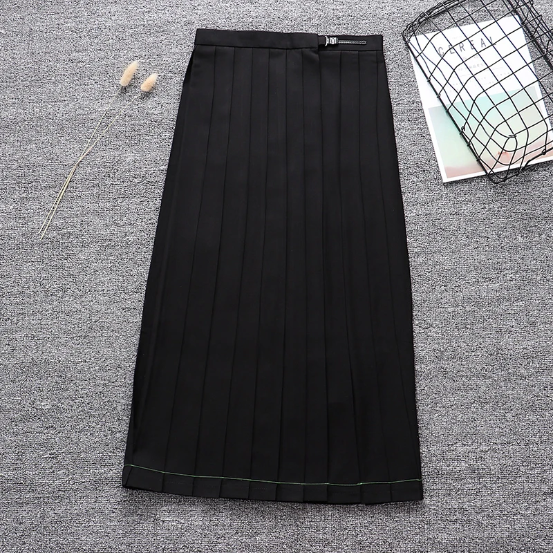 Black 80cm Женская японская форма JK, длинная юбка, высокая талия, летняя, для девочек-подростков, милая, свободная, одноцветная, средней длины, плиссированная юбка, в студенческом стиле - Цвет: Black 80cm