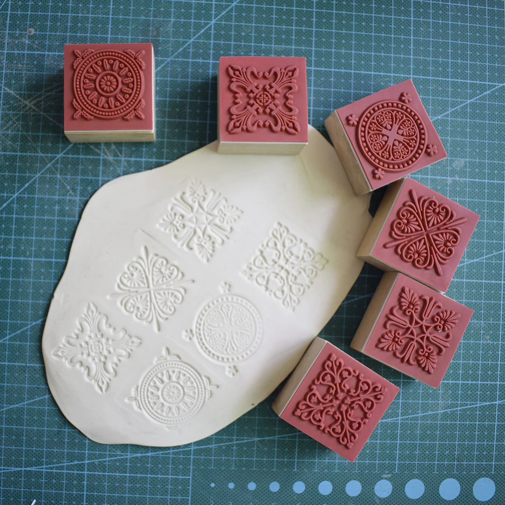 Polymer Clay Tools Pottery Tools Clay Sculpting Tools Pottery Sculpting Tools Clay Craft Tool 6pcs Square Emboss Stamp Baroque Mandala Lace Texture Sculpture Model Ceramic