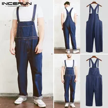 INCERUN стильные мужские комбинезоны, одноцветные классические повседневные мужские штаны, ремни-подтяжки, ковбойские брюки для бега