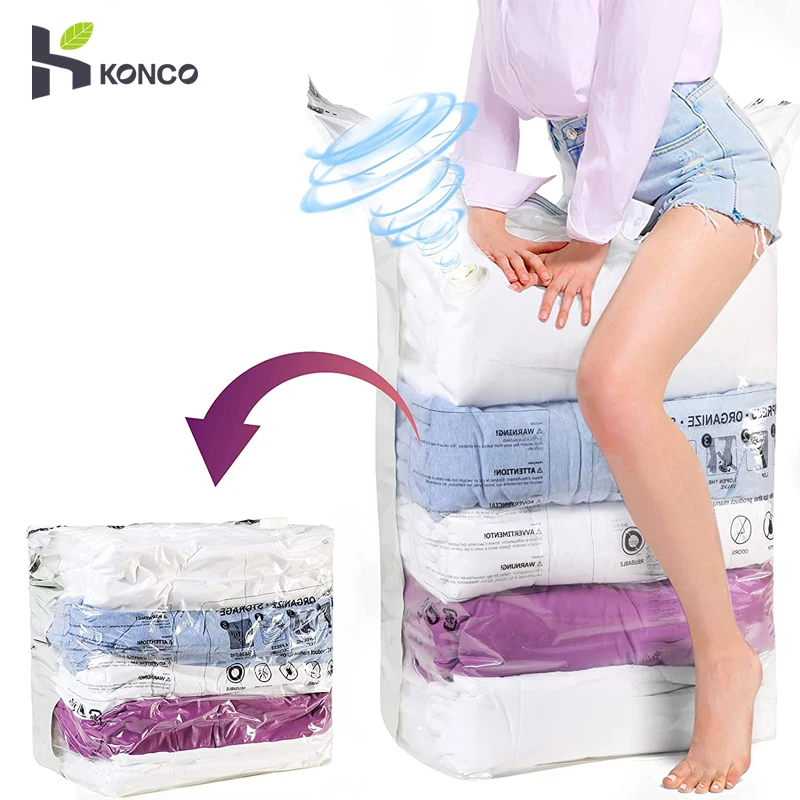Konco 1/5 Pack Vacuum Storage Bags,Home Organizer Foldable Clothes Organizer Large Seal Compressed Bags No Pumps Needed